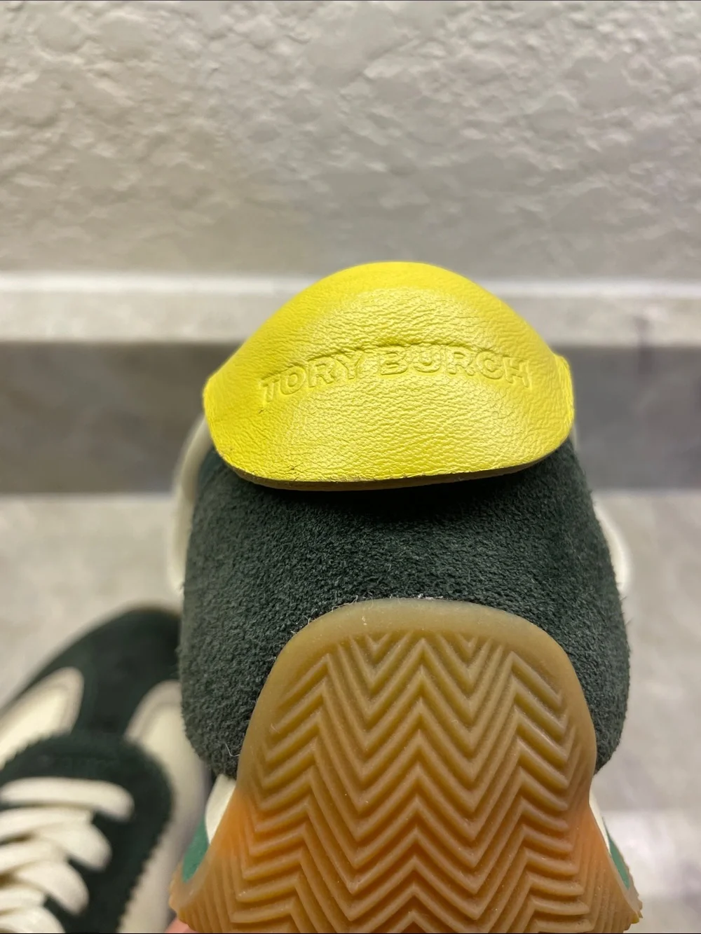 Tory Burch Green, White and Yellow Suede-Trim Lace-Up Sneakers